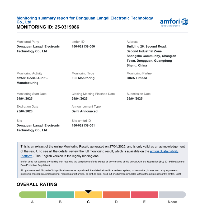 Factory Certificate